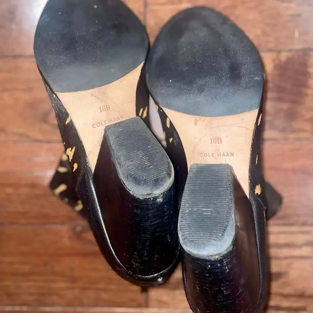 Cole Haan Women’s Calf Hair‎ Block Heel Ankle Boots Black Brown Speckled Size 10